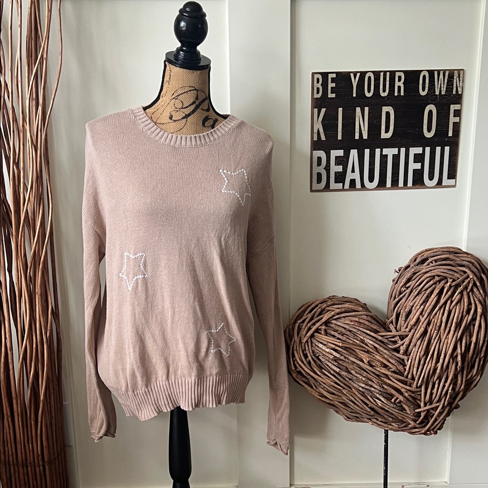 Workshop Republic Clothing Tan And White Star Embellished Sweater -
